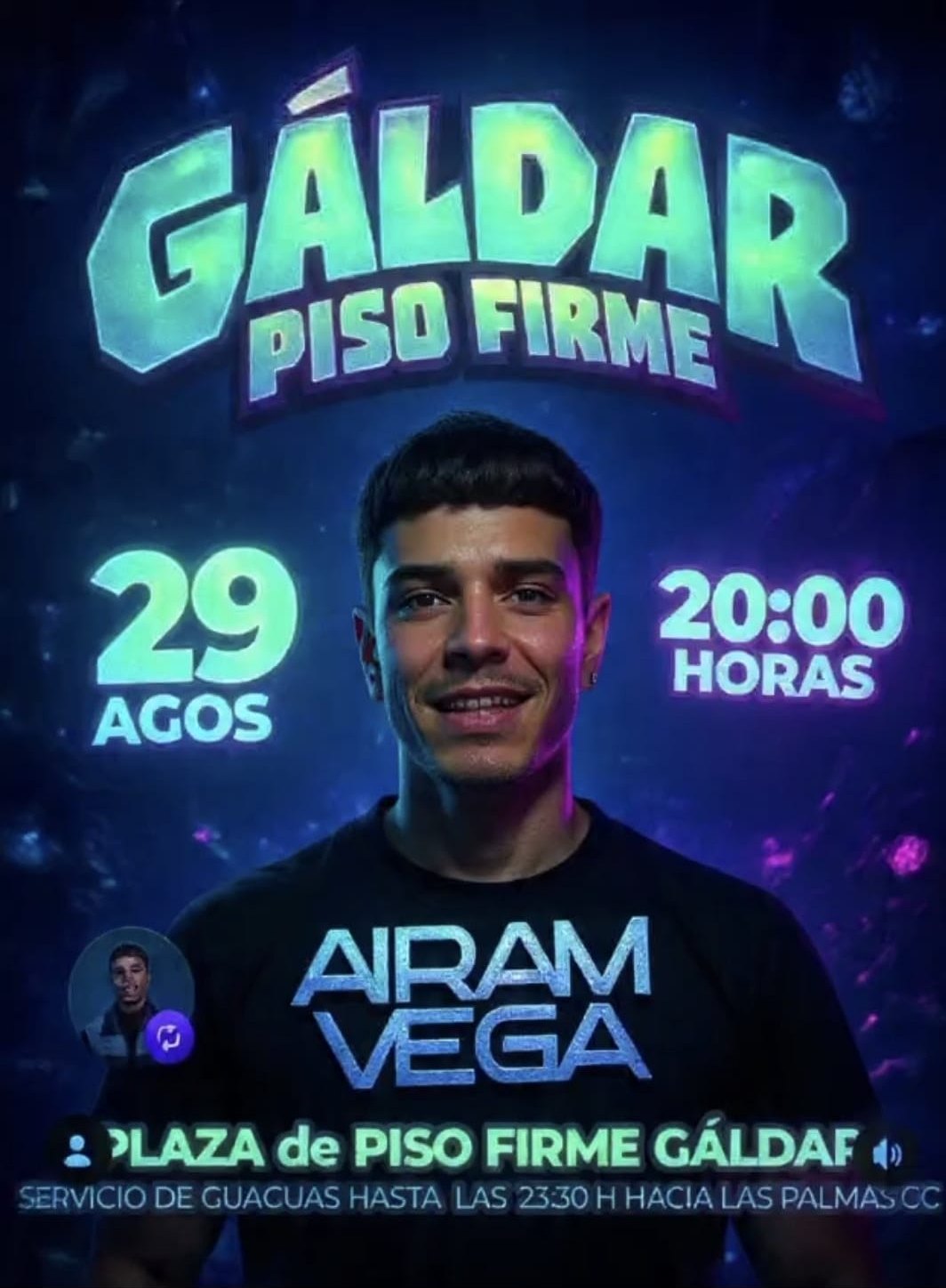 Cartel de DJ Airam Vega, sábado 29 a las 20:00 en la Plaza de Piso Firme